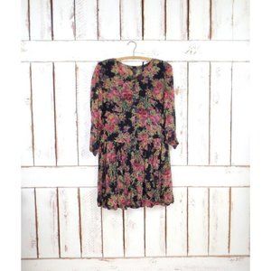 Nostalgia 90s vintage sheer black/pink floral knee length dress/baby doll dress